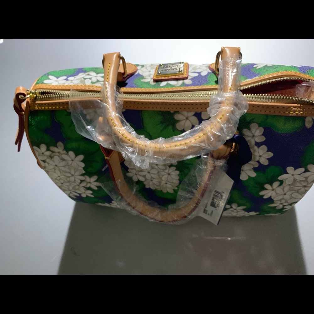 Leather side pocket satchel floral